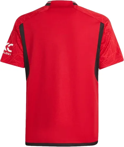 Vista 2 de adidas Camiseta de fútbol juvenil del Manchester United 2324 Home Tejido Aeroready que absorbe la humedad, diseño geométrico