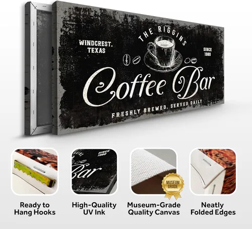 Vista 2 de Tailored Canvases Letrero Personalizado para Barra de Café - Arte de Pared en Lienzo Pequeño y Grande Decoración Señalización para Hogar, Cocina