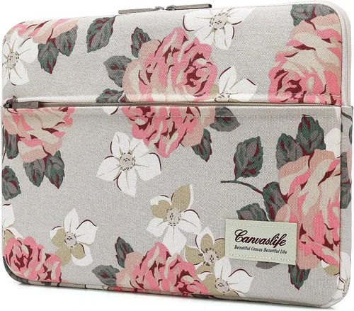 Vista 38 de Canvaslife - Funda de lona para laptop de 13 pulgadas con patrón de cuadros negros y bolsillo de 13 y 13.3 pulgadas