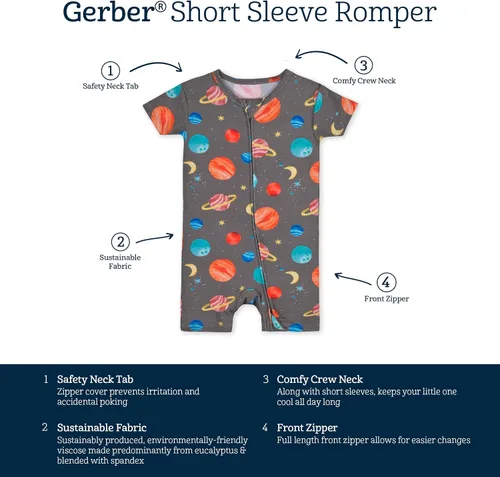 Vista 5 de Gerber Mameluco unisex de manga corta suave para bebé con viscosa hecho de eucalipto