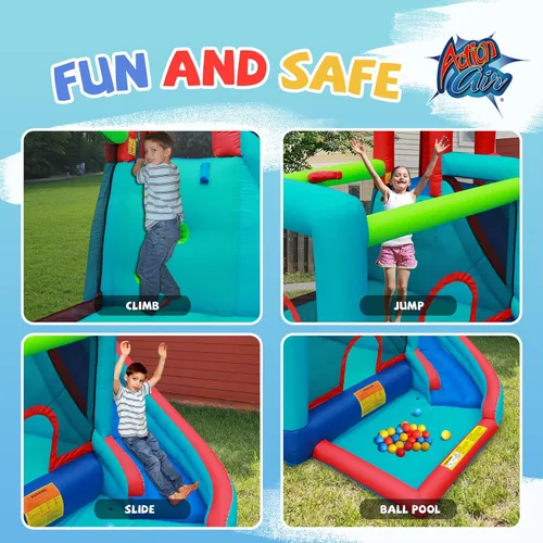 Vista 5 de Action Air Bounce House - Casa inflable con soplador para interiores y exteriores - Castillo hinchable con tobogán - Gran área hinchable, amor por