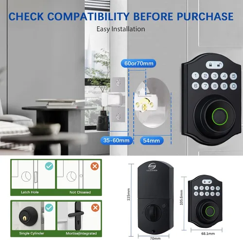 Vista 8 de Cerradura inteligente de puerta de huellas dactilares, cerrojo de entrada sin llave con teclado electrónico, control de aplicación Bluetooth, Negro