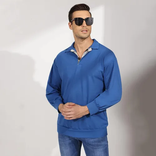 Vista 5 de Opomelo Mens Long Sleeve Pullover Polo Shirts-Casual Loose Fit Sweatshirts V Neck Tops