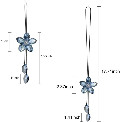 Vista 2 de Accesorio de pendiente decorativo, diseño de flor de cristal, para espejo retrovisor de vehículo, Azul