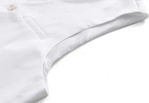 Vista 6 de UNINUKOO Chaleco de traje para hombre, ajustado, vestido formal, chaleco casual de cuatro botones, chaleco de traje de esmoquin