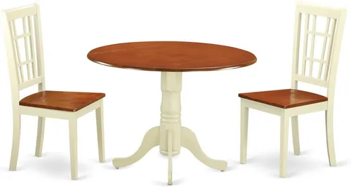 Vista 11 de East West Furniture DLNI3-BLK-C - Juego de comedor de 3 piezas que contiene una mesa de comedor redonda con gotas y 2 sillas de cocina tapizadas