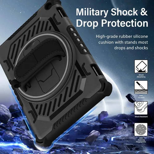 Vista 5 de ROISKIN Funda para Tablet Fire HD 10 de 2023 con soporte de patada de 360 y correa de mano
