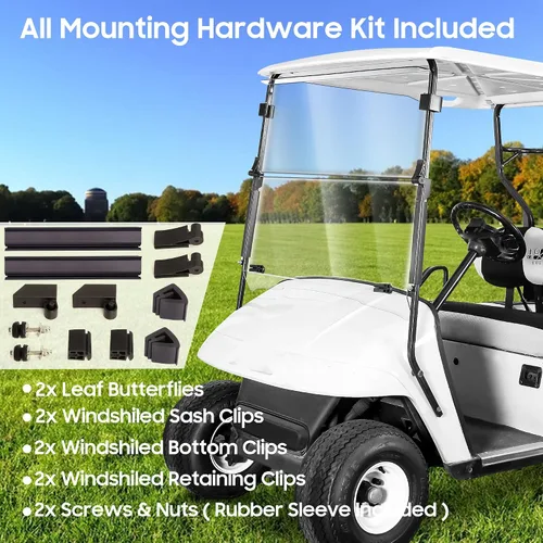 Vista 8 de 10L0L Parabrisas para carrito de golf EZGO TXT a gas y eléctrico 1995 en adelante, plegable, anti-UV y resistente a los impactos, Transparente