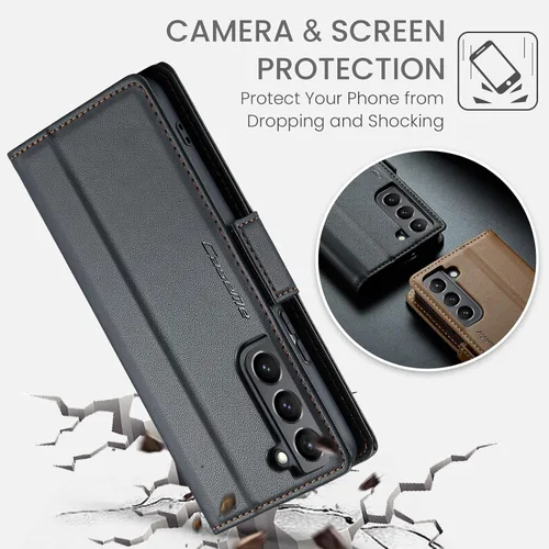 Vista 4 de Funda tipo cartera compatible con Samsung Galaxy S21 con tarjetero de bloqueo RFID, funda de piel con función atril para Samsung Galaxy S21 de 6.2
