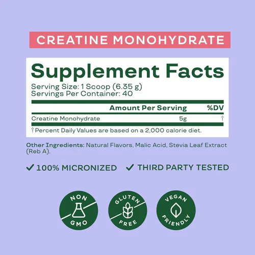 Vista 3 de Bloom Nutrition Monohidrato de creatina en polvo, 0.18 oz de creatina micronizada por porción, apoya la recuperación muscular, fuerza, resistencia