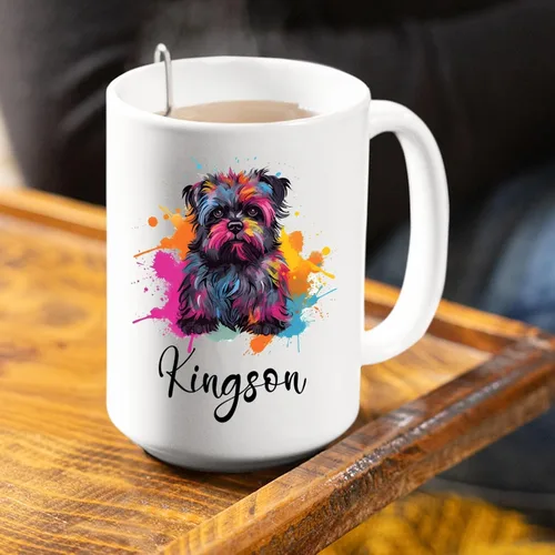 Vista 4 de Affenpinscher - Taza de café con nombre personalizado, regalo para perro, papá, perro, mamá, taza de cerámica blanca personalizada Affenpinscher