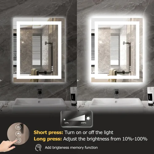 Vista 7 de Hivone - Espejo de baño LED de 24x30 pulgadas con luces, función antivaho, regulable, retroiluminado + iluminación frontal, espejo de tocador