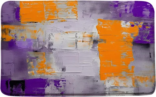 Vista 9 de Tapete de baño azul, gris y naranja, azul quemado, naranja y gris, pintura abstracta de pinceladas, arte moderno, decoración de baño, tapete