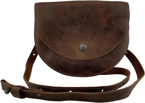 Vista 2 de Hide & Drink, Bolso de cadera y hombro hecho a mano de cuero de grano completo, Bourbon Marrón