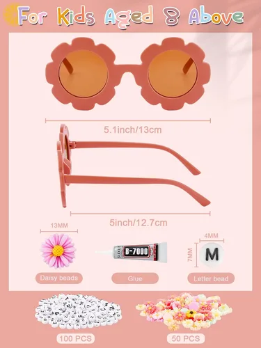 Vista 8 de Dunzy 10 pares de lentes de sol redondos de flores para niños, gafas de bricolaje para exteriores, con 50 margaritas, 100 cuentas de letras al azar