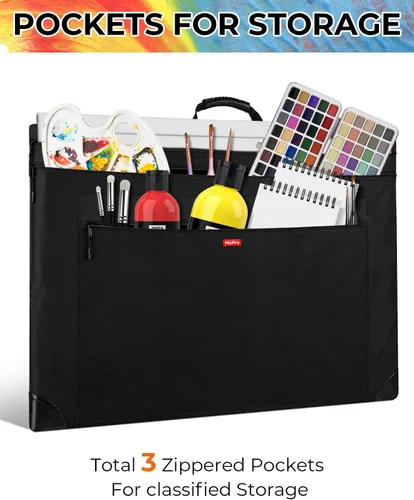 Vista 6 de Nicpro Bolsa de Portafolio de Arte Ligera, Estuche de Portafolio de Lona de Arte Negro de 18x24 pulgadas con Correa de Hombro Desmontable, Esquinas