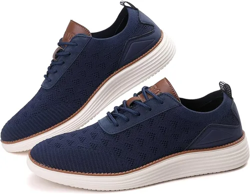 Vista 2 de Zapatos deportivos de vestir de moda para hombre, zapatos de malla Oxfords para caminar casuales de negocios, zapatos de tenis ligeros de punto