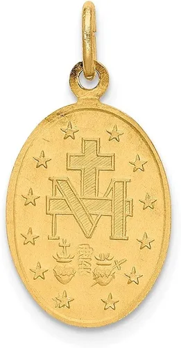 Vista 3 de Diamond2Deal Medalla milagrosa ovalada pequeña de satén de oro amarillo de 14 quilates, joyería fina para mujer (L- 0.768in, W- 0.413in), Metal