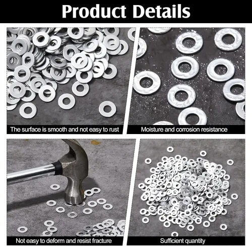 Vista 4 de Hanaive 600 arandelas de remache de aluminio de 1/4 x 1/2 pulgadas, arandelas de remache de acero inoxidable 304 planas de metal para tornillos