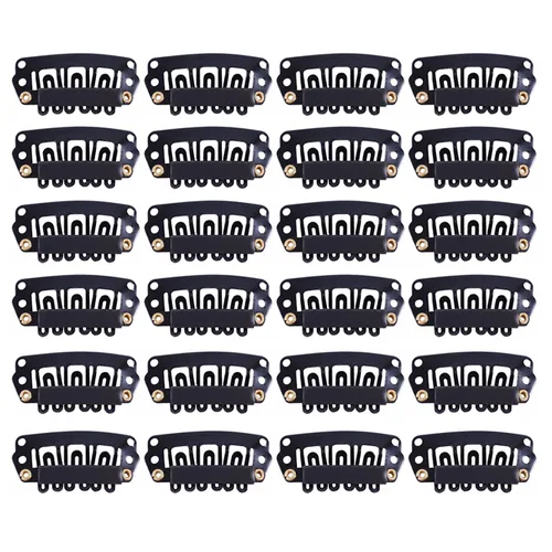 Vista 22 de YANTAISIYU 24 unids/1.102 in 8 dientes Metal peluca clips con goma Snap Clips para peluca Hairpiece Hair Extension Accesorios (negro)