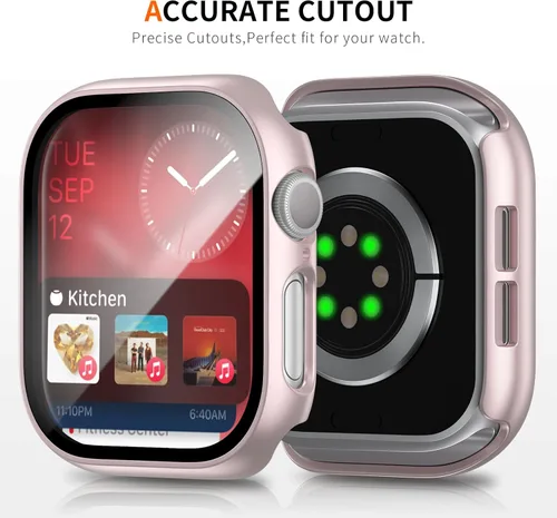 Vista 2 de Pack de 6 fundas para Apple Watch Series 11/10 de 42 mm con protector de pantalla de vidrio templado, BHARVEST Funda protectora de policarbonato