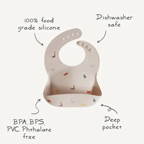 Vista 30 de Mushie - Babero de silicona para bebé, ajustable y resistente al agua (abejas) De 4 a 24 meses, lavable a máquina, correa ajustable