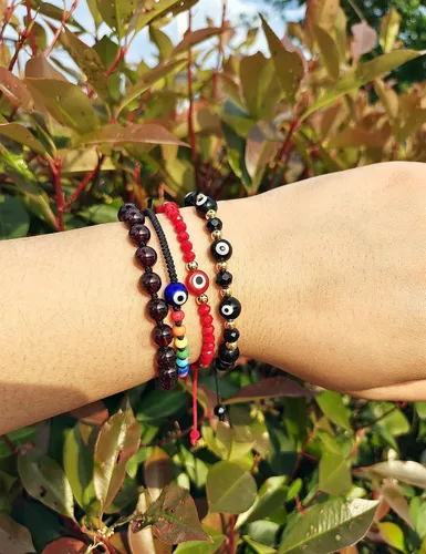 Vista 6 de CEYIYA Pulseras de cuentas de mal de ojo para mujer, pulsera de protección azul y rojo con amuleto, pulseras de hilo ajustable de buena suerte