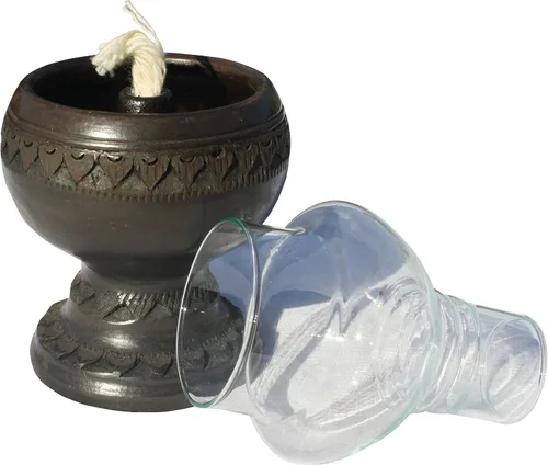 Vista 2 de Full Funk Tailandés hecho arcilla aceite lámpara vidrio taza cubierta luz negro - 8.5 pulgadas