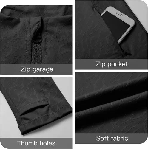 Vista 5 de Chaqueta deportiva ligera con cremallera completa para mujer, con bolsillo para entrenamiento, yoga, senderismo, con agujeros para el pulgar