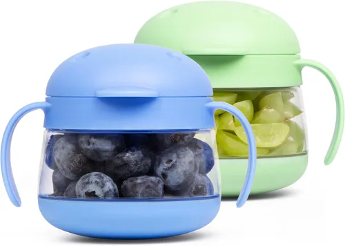 Vista 13 de Ubbi Tweat Contenedor de snacks sin derrame para niños, libre de BPA, tazón de viaje para niños pequeños, rosa rubor Tritan - Tazas a prueba