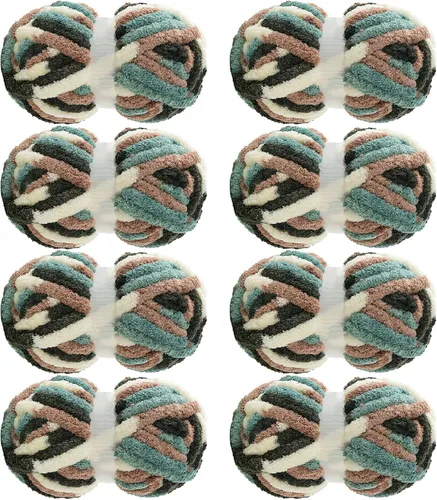 Vista 21 de MABOZOO Hilo Grueso Tie Dye para Tejer a Ganchillo Paquete de 8, Hilo de Chenilla Jumbo Esponjoso, Hilo de Felpa Suave Voluminoso, Hilo Gigante
