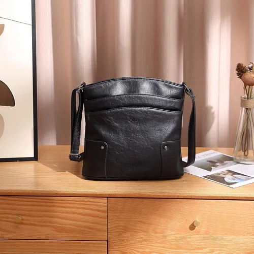 Vista 6 de CLUCI Bandolera para mujer pequeña de cuero monedero de viaje señoras diseñador triple bolsillos vintage bolsos de hombro bolsas de cera de aceite