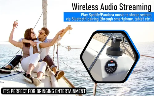 Vista 7 de Radio estéreo marina Bluetooth para barcos, sintonizador FM para barcos, carrito de golf, ATV, UTV y jacuzzis de spa, transmisión de medios digitales
