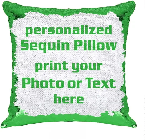 Vista 17 de Funda de almohada con lentejuelas para fotos/texto, imagen oculta, regalo personalizado único para amigos, familia, mascotas, lentejuelas negras
