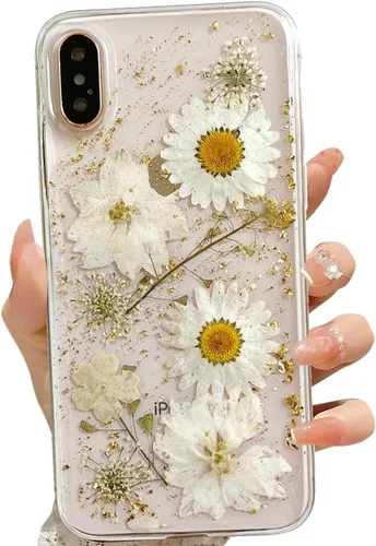 Vista 51 de LSEEKA Funda transparente para iPhone 11 con diseño de flores prensadas reales, linda y brillante, patrón floral rosa, funda protectora delgada