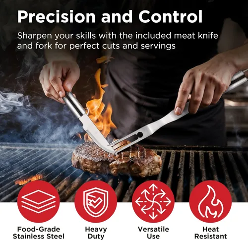 Vista 5 de Kaluns - Accesorios para parrilla, regalos para papá para el día del padre, juego de parrilla de acero inoxidable resistente, accesorios