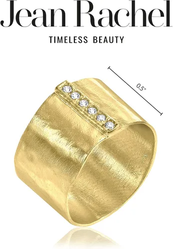 Vista 6 de JEAN RACHEL JEWELRY 14K Gold Plated Sterling Silver Ring with 0.18 TCW Cubic Zirconia - Wide Band Hammered Vintage Design - Hypoallergenic, Lead &