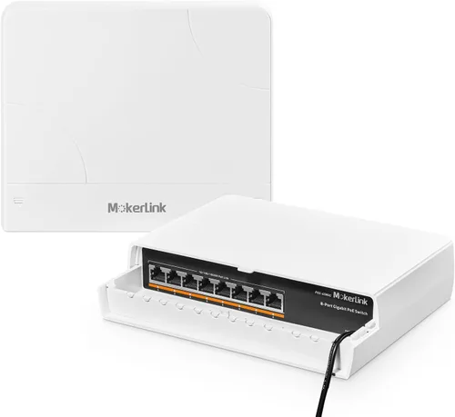 Vista 9 de MokerLink Interruptor POE Gigabit para exteriores de 5 puertos, con 4 puertos POE+ de 1000 Mbps, 78 W IEEE802.3af/at, interruptor sin ventilador