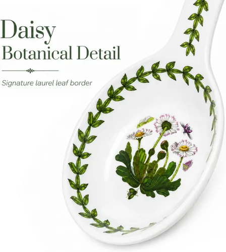 Vista 3 de Portmeirion Botanic Garden - Soporte para cuchara de cocina y encimera de cocina, diseño floral de margaritas, hecho de porcelana, 8.75 pulgadas