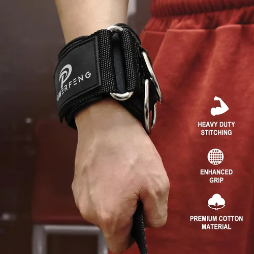 Vista 6 de Correas de levantamiento de pesas con anillos en D para cable de gimnasio, soporte de muñeca antideslizante, correas de levantamiento de pesas