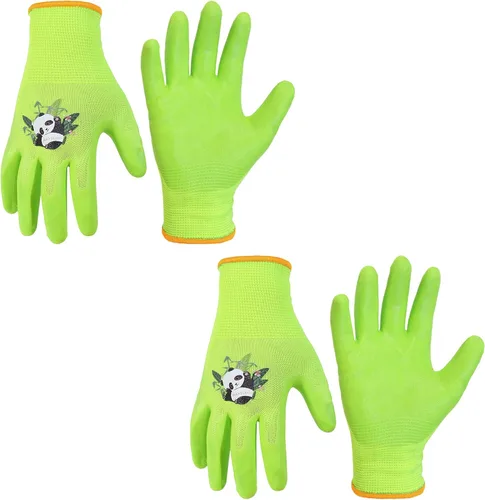 Vista 9 de HANDLANDY 3 pares de guantes de jardinería para niños sin látex, guantes de jardín para niños y niñas con revestimiento de nitrilo para niñas y Verde