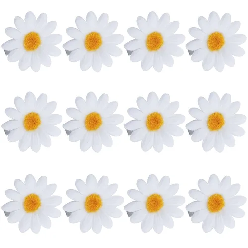 Vista 7 de Framendino, Paquete de 12 pinzas de flores con clip de margarita azul, pequeñas horquillas de girasol, accesorios de novia para mujeres y niñas