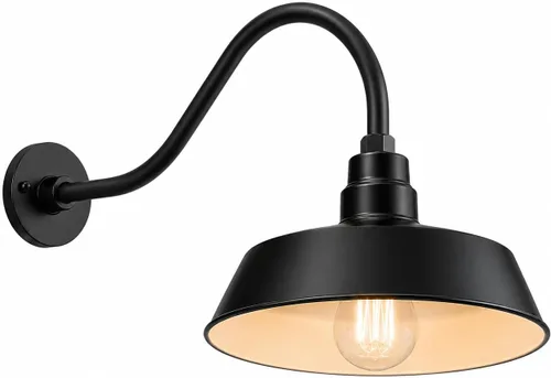 Vista 18 de 14 pulgadas. RLM Warehouse - Pantalla con brazo de cuello de cisne y bombilla Led A19 5000K de 9W Negro satinado (paquete de 1)