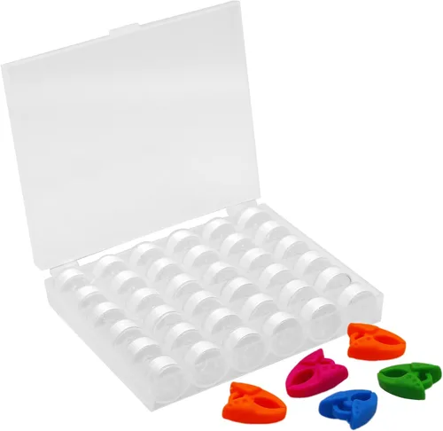 Vista 7 de 36 piezas (18 blanco + 18 negro) preenrolladas para hilo de bobina y abrazaderas de bobina, tamaño A clase 15 SA156 compatible con Babylock