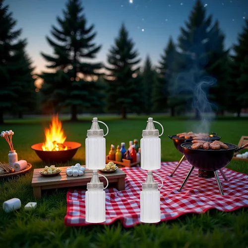 Vista 3 de 4 botellas de plástico blanco para condimentos, mini botella exprimible de mermelada de salsa, botella de miel de ketchup, recipiente de aderezo