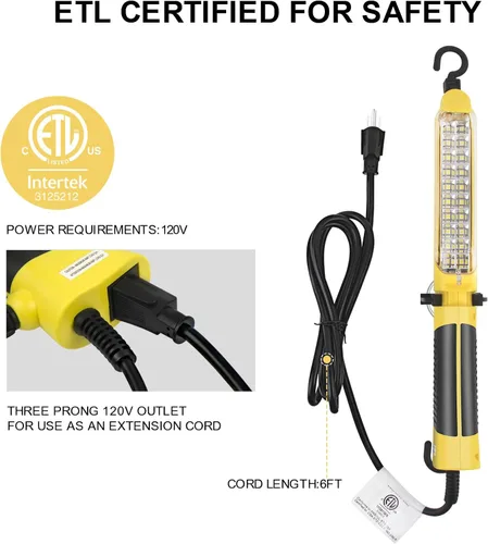 Vista 6 de Luz LED de Trabajo con Fuente de Luz LED COB Súper Brillante de 20, Luces de Trabajo Portátiles con Cable con Imán Fuerte, Gancho Giratorio Doble