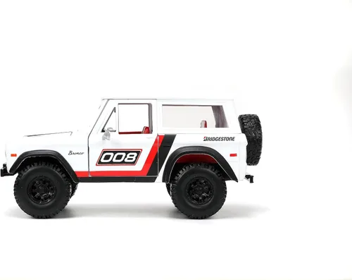 Vista 3 de Jada Just Trucks 1:24 1973 Ford Bronco Bridgestone - Portaneumáticos fundido a presión, juguetes para niños y adultos (blanco y rojo)