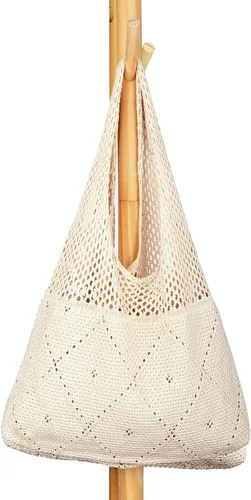 Vista 8 de Crochet Mesh Beach Tote Hombro Bolsos Hobo Verano Estético Mujer Bolsa