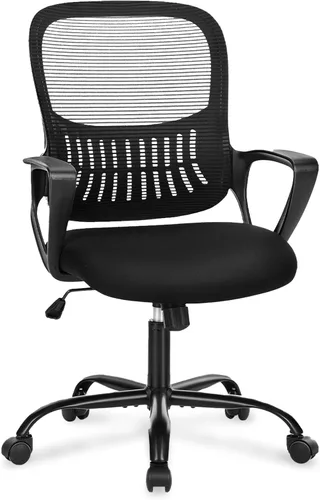Vista 7 de Silla de escritorio ergonómica de oficina, cómoda silla de trabajo para computadora con reposabrazos, silla giratoria con ruedas para oficina