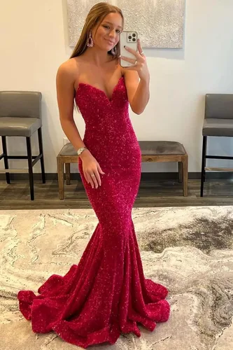 Vista 2 de Vestidos de fiesta de sirena para mujer, vestido de fiesta con lentejuelas brillantes, cuello en V, vestido largo formal de noche